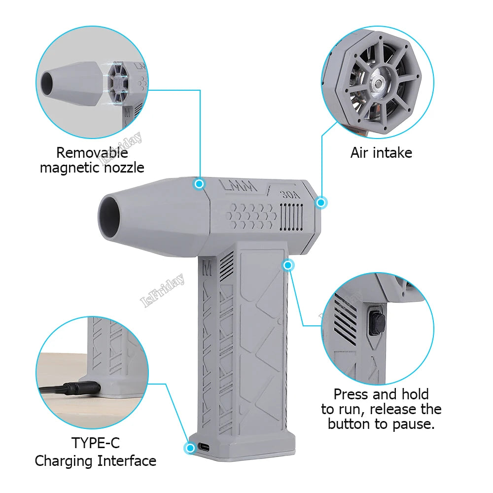 Mini Turbo Jet Fan 110000RPM Wind Speed 45M/S Brushless Motor Handheld Duct Fan High-Performance Cyclone Turbo Electric Blower