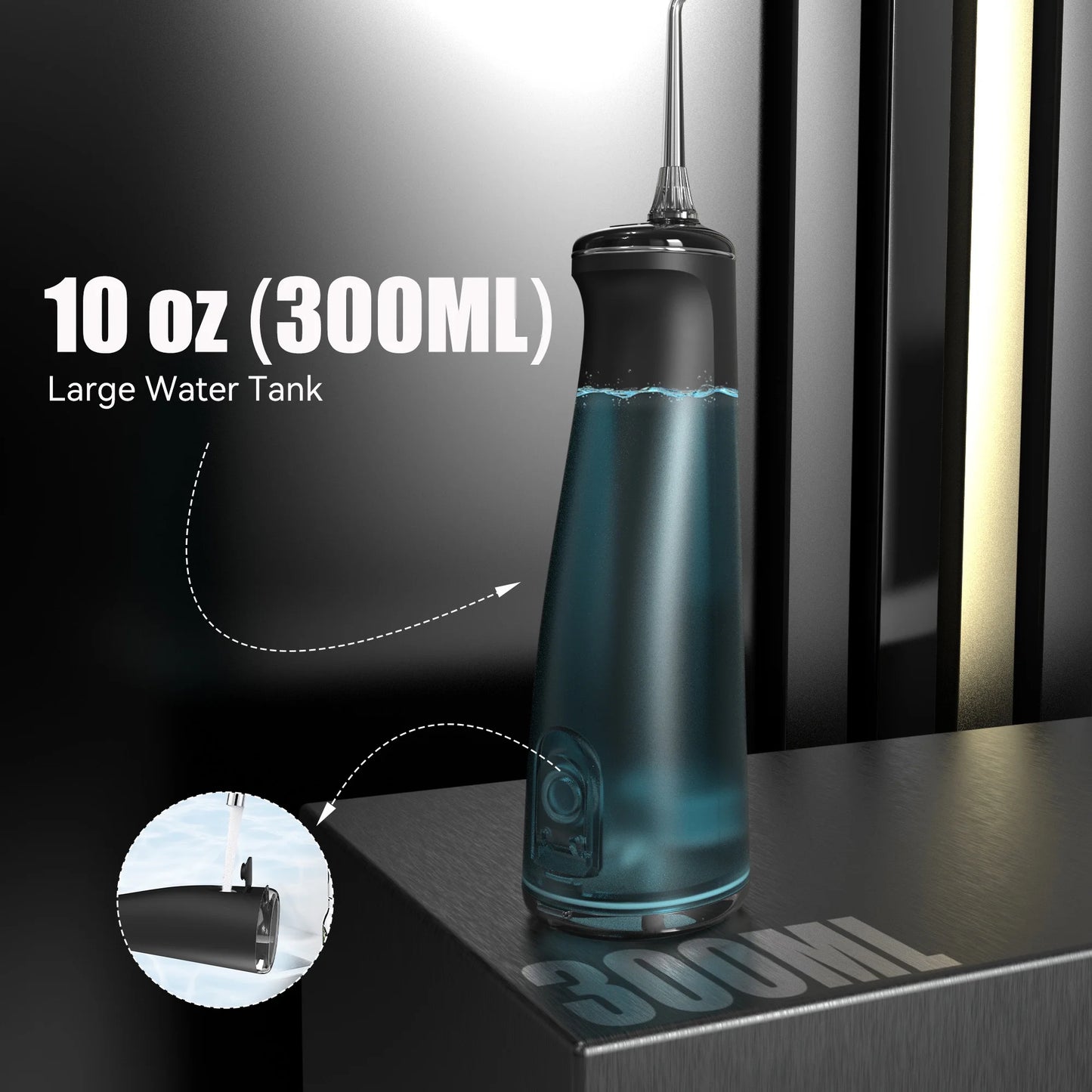 Cordless Water Flosser for Teeth,Professional Dental Oral Irrigator 4 Modes with 300Ml Water Tank,8 Jet Tips,Led Display,Ipx7 Teeth Cleaner Portable for Travel Home Office,Black