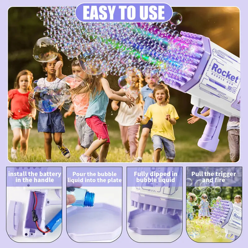 Bubble Machine Bubble Blaster Toys for Kids Bubble Maker with 69 Holes and Colorful Lights