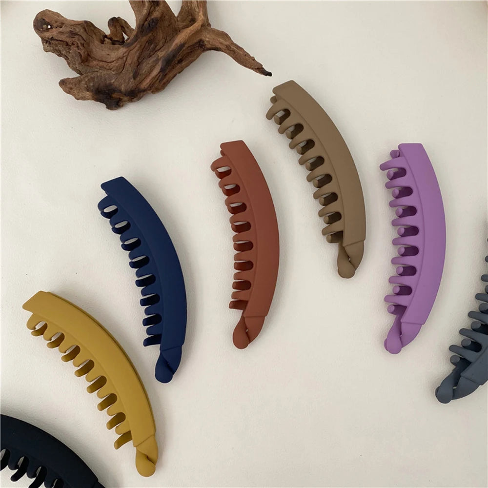 Solid Color Frosted Banana Clip Fashion Ponytail Holder Hair Clips Hairpins Barrettes Women'S Hair Accessories