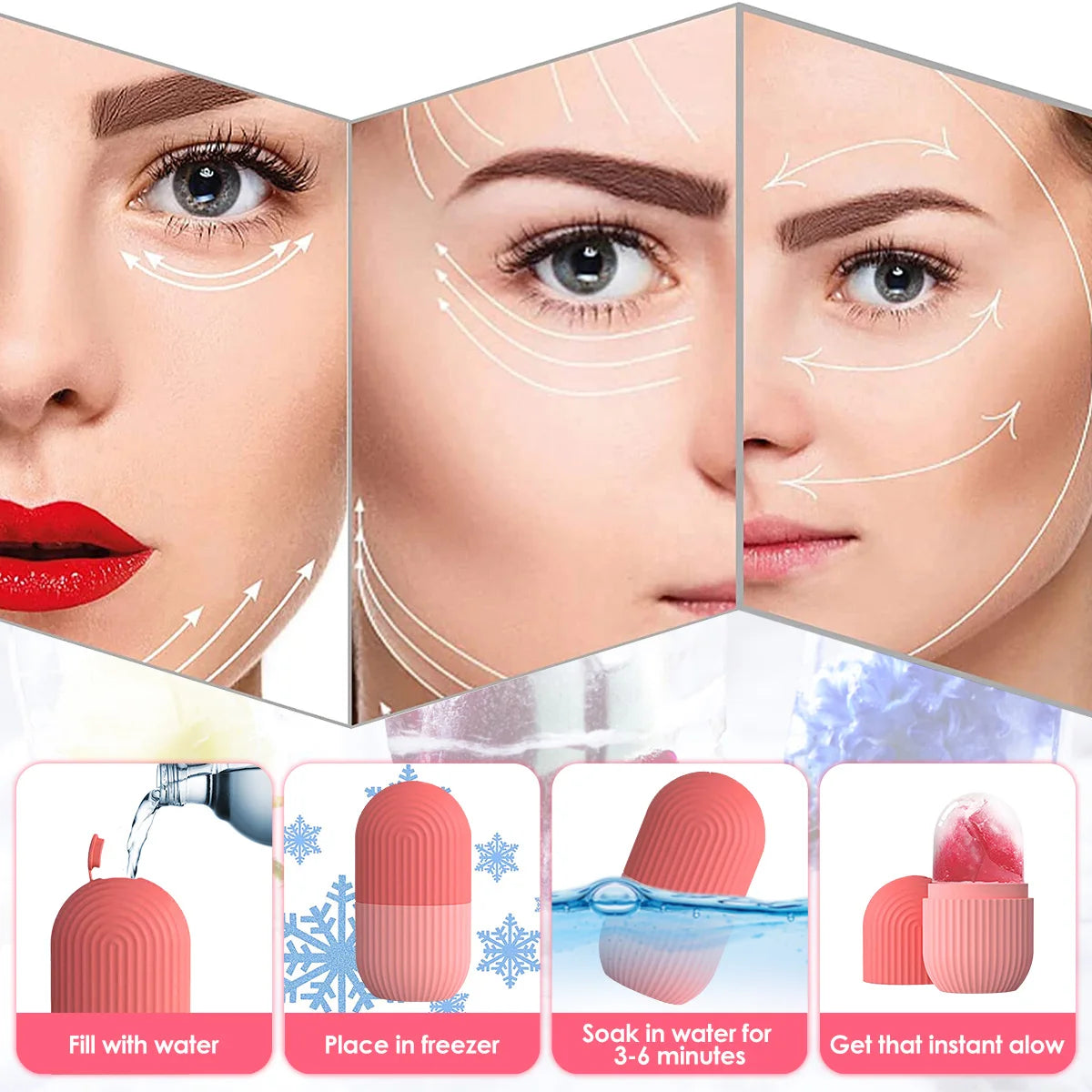 Ice Roller for Face and Eye Reusable Ice Face Roller Ice Cube Mold Puffiness Relief Tighten Skin Silicone Ice Cube Massager