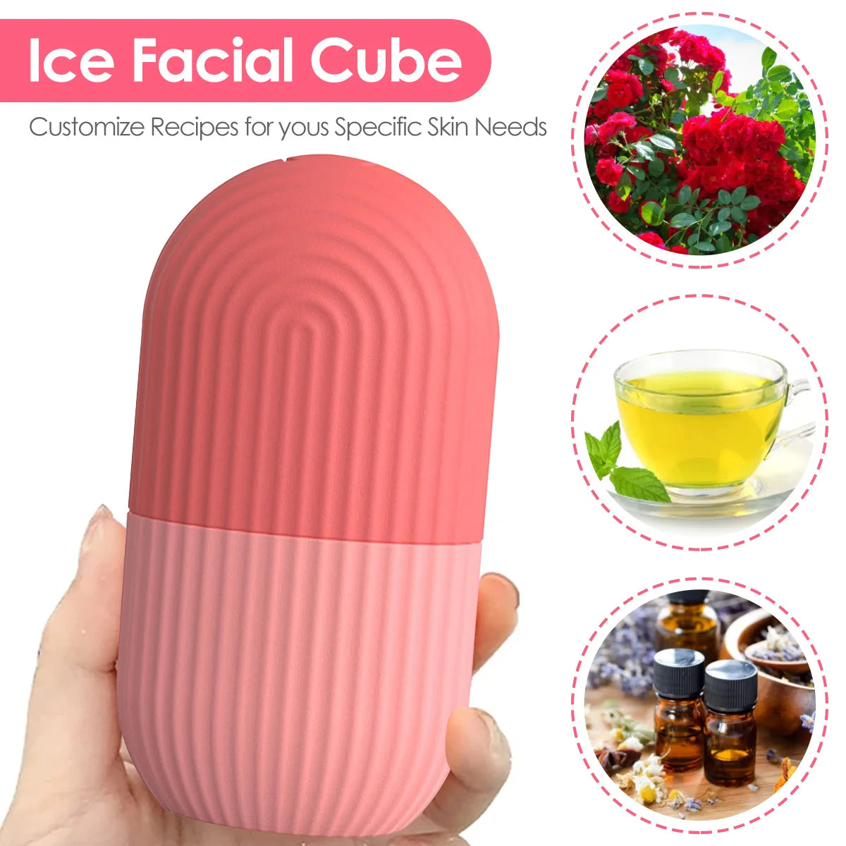 Ice Roller for Face and Eye Reusable Ice Face Roller Ice Cube Mold Puffiness Relief Tighten Skin Silicone Ice Cube Massager