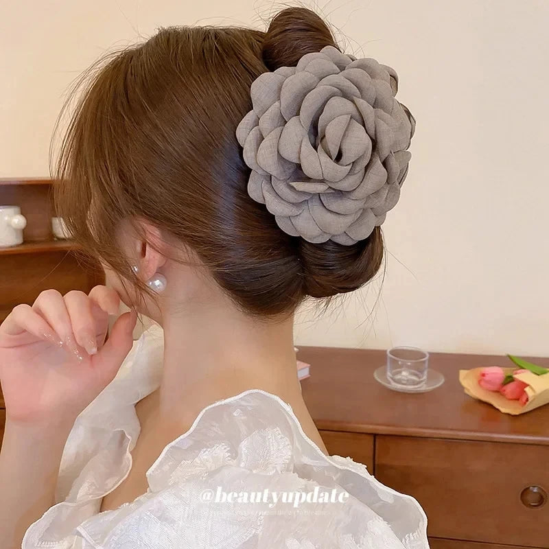 YHJ Three-Dimensional Rose Flower Hair Claw Handmade Fabric Flowers Ins Hot Grab Hair Clip Shark Clip Hair Accessories for Women